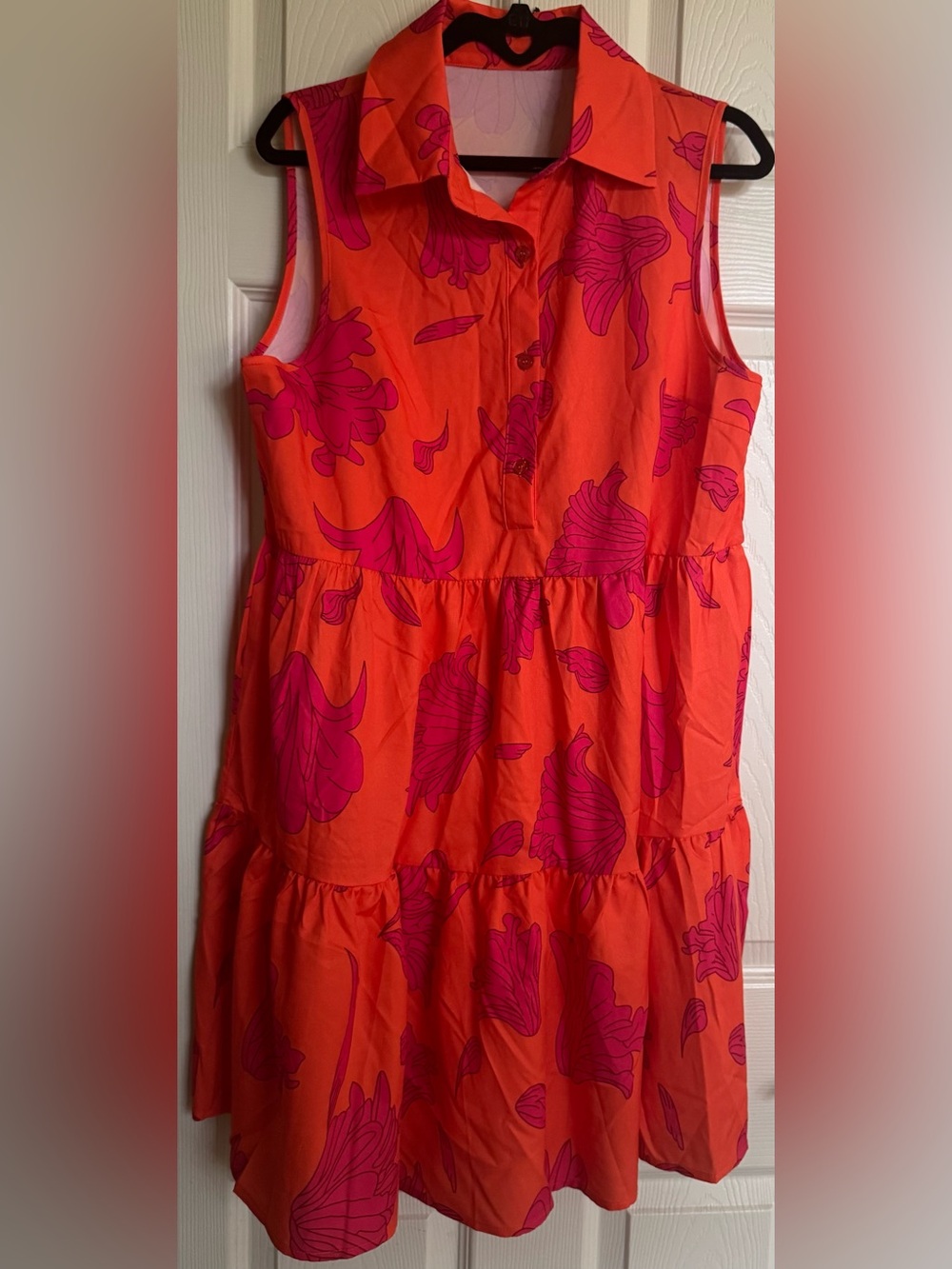 NWOT Orange Mini Dress with Pink Floral Print, Summer Dresses, Size Large